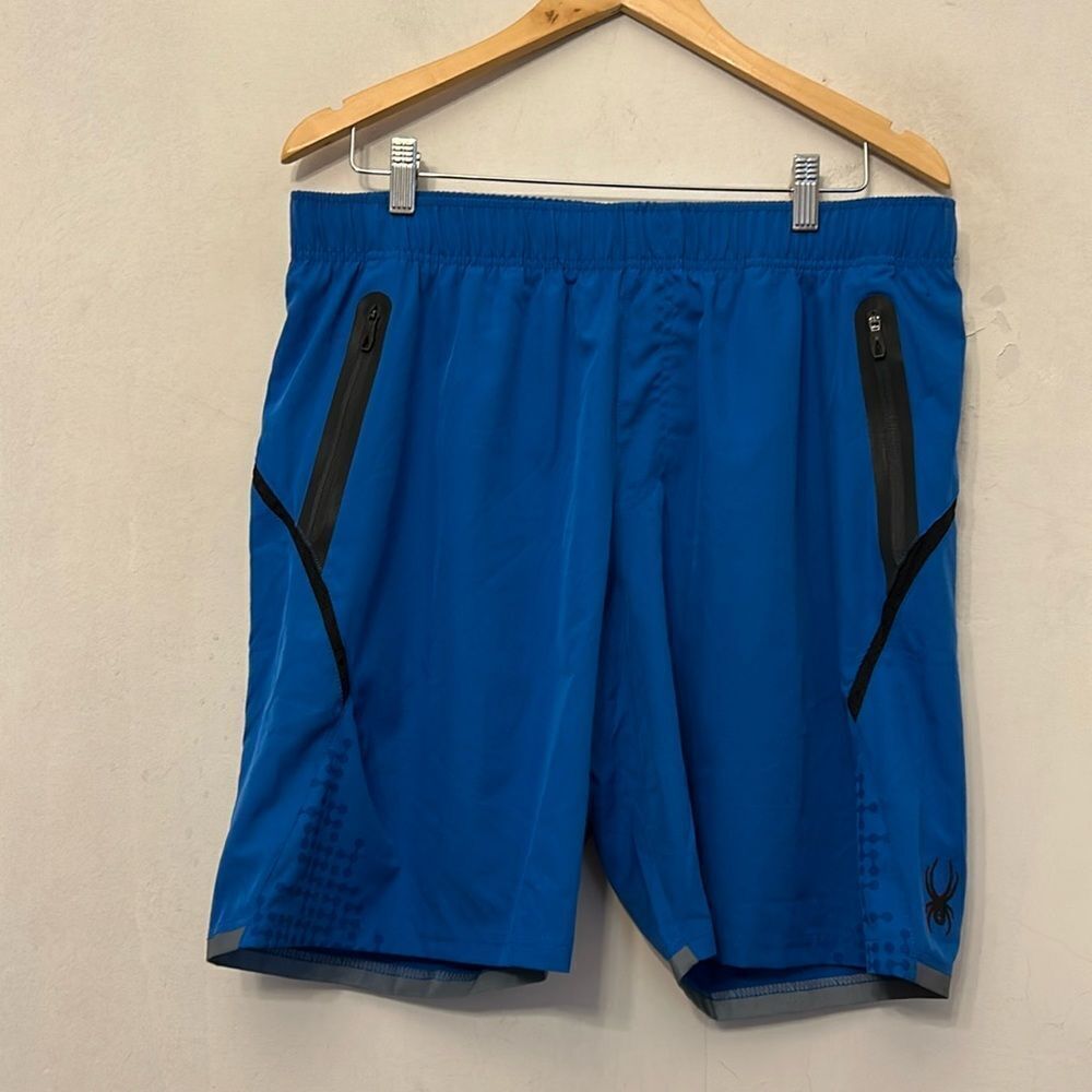 Spyder royal blue black activewear tie waist shorts Size L EUC